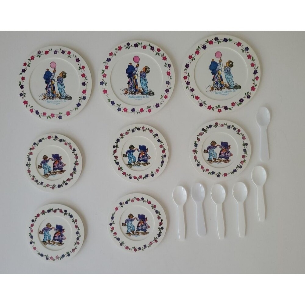 Chilton Holly Hobbie Vintage 70's Stackable Set of Play Dishes Plates Spoons